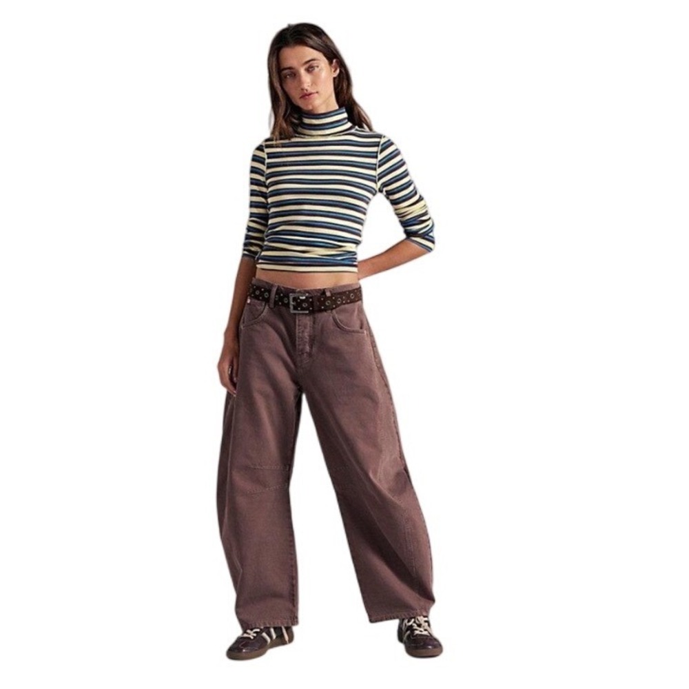 Free People We The Free Good Luck Mid Rise Barrel Jeans Brown Size 26